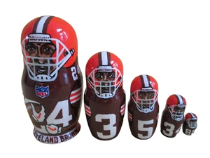 #24 Cleveland Browns Nesting Doll/5-pc Set/Russia/Handmade/4.5" Tall/Signed - Picture 1 of 5
