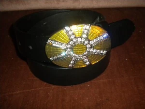 CINTURÓN NEGRO CON HEBILLA DE MODA DORADA CON HEBILLA DE PIEDRAS TRANSPARENTES - Imagen 1 de 3