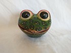 Vintage Rare Cute Hand Carved & Painted Frog Head Wood Storage Container