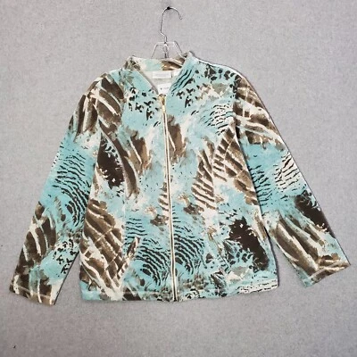 Chaqueta Weekends by Chico's Mujer 2 Grande Azul Cebra Leopardo Cremallera Completa Vellón Foto 1 de 4