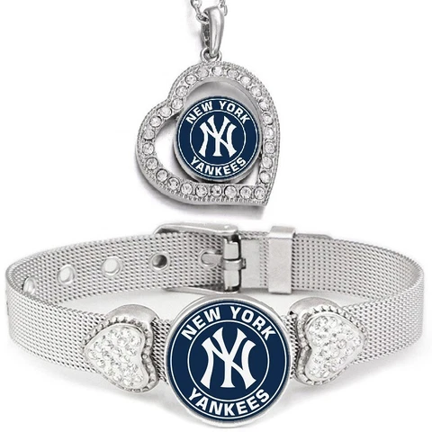 2PcSet New York Yankees Womens Sterling Silver Necklace With Bracelet Cover
