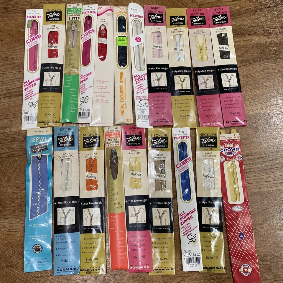 Vintage Sewing metal Zippers J&P Coats Serval Talon Assorted Sizes - Image 1 of 1