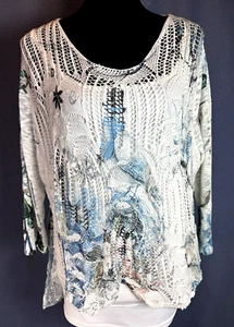 Crocheted Floral 3/4 Sleeve Burn-out Top - Picture 1 of 8