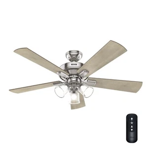 Hunter Fan 52 in Casual Brushed Nickel Indoor Ceiling Fan with Remote and Light - Picture 1 of 8