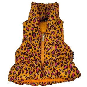 TrukFit Girls Puffer Cheetah Print Collard Lined Toddler 18M Full Zip Vest - Picture 1 of 13