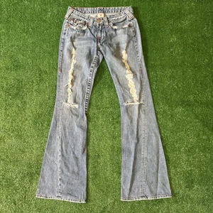 Jeans True Religion donna 28 blu Joey grande T tasche con patta vita bassa denim - Foto 1 di 8