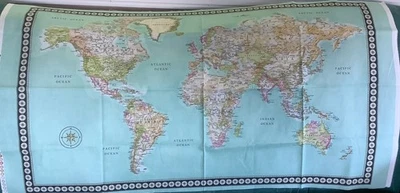 Map of the World Windham Fabrics "Meridian" Pattern # 50033P Foto 1 de 4