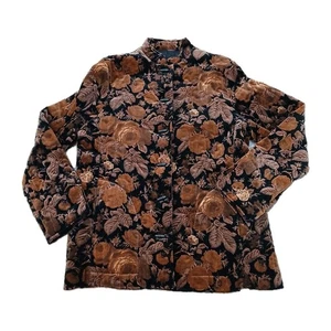 Giacca Vintage Velluto Floreale Marrone Nero Stampa Rosa Trapuntata Boho Small Medium - Foto 1 di 9