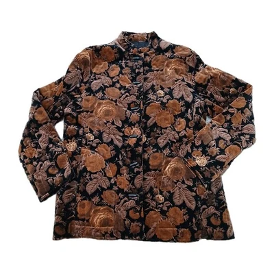 Chaqueta Floral Terciopelo Vintage Marrón Negro Estampado Rosa Acolchada Boho Pequeña Mediana Foto 1 de 4