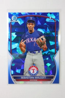 2023 Bowman Chrome Sapphire Sebastian Walcott #BCP-189 1st Bowman Texas #1 Pros - Image 1 of 2