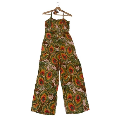 Cynthia Rowley Pink Green Tropical Wide Leg Jumpsuit Medium Holiday Resort Linen - Image 1 of 4