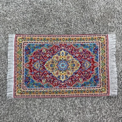 Dollhouse Miniature Vintage Vibrant Woven Oriental Rug With Fringe 9.75"x5.75" - Image 1 of 4
