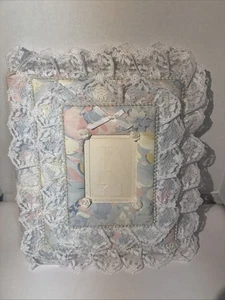 Álbum de fotos vintage de 3 anillas hecho a mano acolchado y cubierto de tela y encaje - Imagen 1 de 14