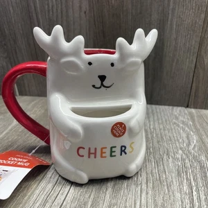 Taza de café de bolsillo de galletas de ciervo de Navidad de 14 onzas reno de cerámica 🔥 Nueva con etiquetas - Imagen 1 de 11