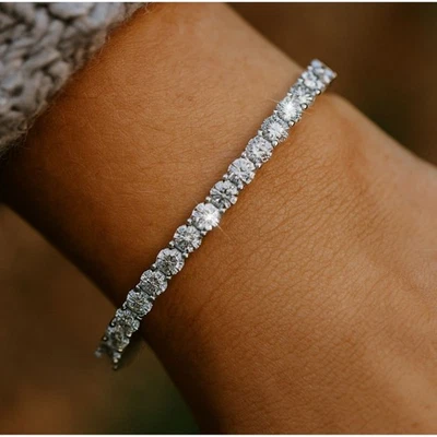 10Ct DE/VS Lab Grown Round Diamond Tennis Bracelet In Platinum Ready To Ship - Image 1 of 4