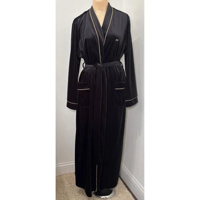 Jones New York Womens Black Velour Robe Size L XL Full Length Wrap - Image 1 of 4