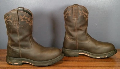 Hombres ARIAT Workhog Pull On H2O Puntera Compuesta Cuero Marrón Botas de Trabajo 9.5 D Foto 1 de 4