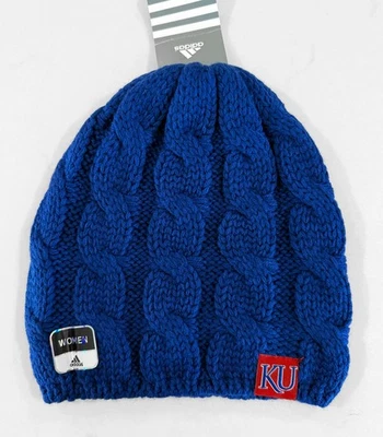 Adidas KANSAS JAYHAWKS KU NCAA Women's Blue Braided Knit OSFA Beanie Hat - NWT - Image 1 of 4