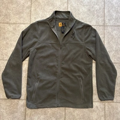 Browning Men Fleece Jacket Gray size Medium  Full Zip Logo Long Sleeves - Image 1 of 4