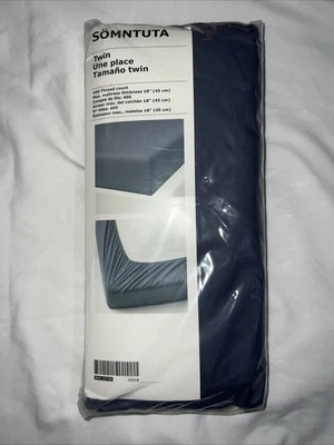 宜家 SOMNTUTA 床笠,灰色蓝色双 38 英寸 x 74 英寸 400 螺纹计数 — 第 1/4 张图片