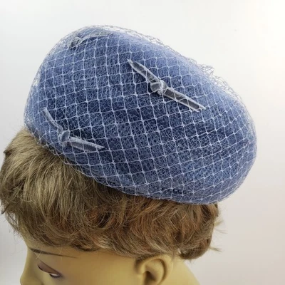 Pastillero de red de terciopelo azul sombrero Susan's Creations vintage para mujer años 60  Foto 1 de 4