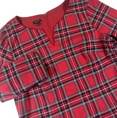 Talbots Red Mountain Tartan Plaid Shift Dress Women's 12 Notch Collar 3/4 Sleeve - Image 1 of 4