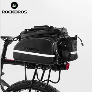ROCKBROS Bike Rack Bag Waterproof Carbon Leather Rear Pack Trunk Pannier Black - Picture 1 of 24