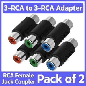 2 Pack 3 RCA to 3 RCA Coupler Component Female to Female Adapter Cable Extender - Picture 1 of 4