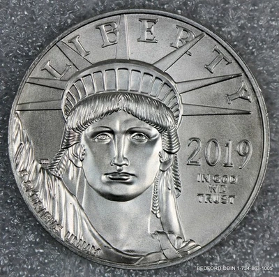 BRILLANTE ESTATUA DE LA LIBERTAD DEL ÁGUILA PLATINO AMERICANA 2019 1 OZ SIN CIRCULAR $100 Foto 1 de 2