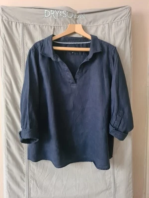 CREW CLOTHING Size 18 Navy Blue Linen Oversized Pullover Shirt - Image 1 of 4
