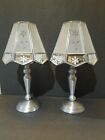 Candle Holder Lamps frosted etched glass mirror skirt shades on brushed pewter