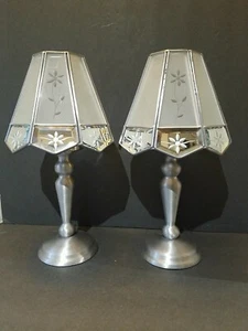 Candle Holder Lamps frosted etched glass mirror skirt shades on brushed pewter - Picture 1 of 9