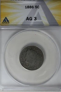 1886 .05 ANACS AG 3 Liberty Nickel, V Nickel, 5 Cent Piece - Picture 1 of 2