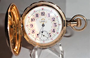 ELGIN GRADE 117 6s 7 JEWEL POCKET WATCH BEAUTIFUL FLEUR DE LIS DIAMOND DESIGN - Picture 1 of 13