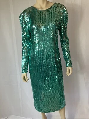 Vestido de noche clásico con lentejuelas verde I. Magnin talla 12 Foto 1 de 4