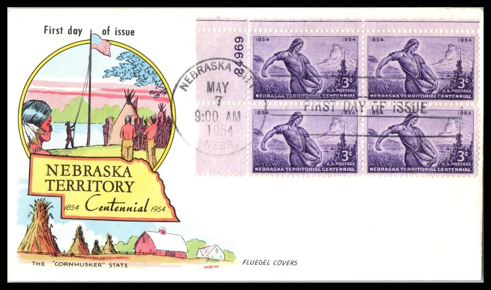 1954 Nebraska Territory Centennial 3c Sc 1060 FDC with Fluegel cachet (J21 - Image 1 of 1