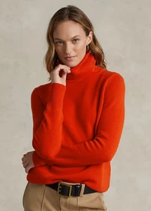 $498 Polo Ralph Lauren Washable Cashmere Turtleneck Orange Women’s SZ S - Picture 1 of 5