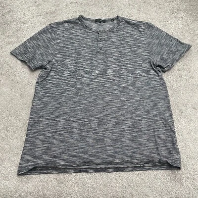 Camisa Vince Henley Para Hombre Grande Negra Blanca A Rayas Manga Corta Algodón Informal Foto 1 de 4