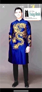 Royal Blue  Embroidered Men Ao Dai Long Dress, Ao Dai Chu Re, Ao Dai Nam PR45 - Picture 1 of 9