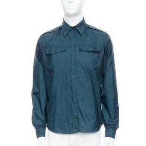PRADA 2018 dark teal blue nylon concealed silver zip over shirt S - Picture 1 of 9