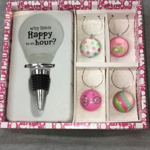 Slant Brand Bottle Stopper & Wine Charm Set Why Limit Happy Hour To An Hour? New - Picture 1 of 5