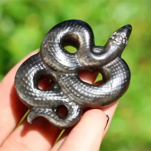 1.9" Plata Natural Obsidiana Serpiente Talla Reiki Cristal Serpiente Decoración Regalo 1 pieza - Imagen 1 de 9