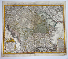 HUNGARY BALKANS 1744 HOMANN HEIRS & HAAS LARGE ANTIQUE ENGRAVED MAP 18TH CENTURY