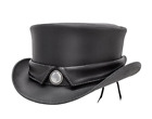 Top hat Marlow Collar Style Steampunk Black Leather Top hat Biker Motorcycle Rid