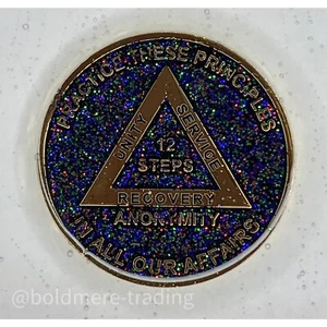 12 Step Alcoholics Anonymous Medallion Black Gold AA Sober Chip Coin - Picture 1 of 6