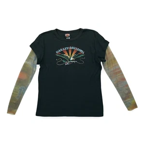 Vintage Y2K Harley Davidson Of St Petersburg FL Women's XL Tattoo Mesh Sleeve - Picture 1 of 6