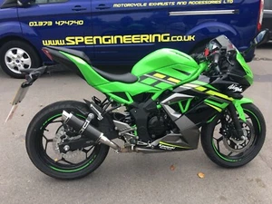 Kawasaki Ninja 125 Exhaust 2019-2023 SP Engineering Carbon Fibre Stubby Moto GP - Picture 1 of 9