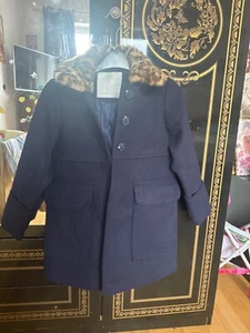New unused elegant Trench style Coat with Faux Fur Collar - Picture 1 of 3