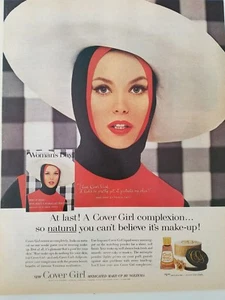 1963 Cover Girl Noxzema medizinisches Make-up Helaine Carlin weißer Hut Anzeige - Bild 1 von 1