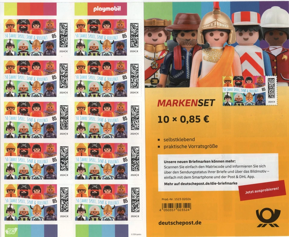 10 Stück Sondermarken Playmobil, Mi.-Nr. 3821, FBL 135, zu 0,85 € selbstklebend. - Bild 1 von 1
